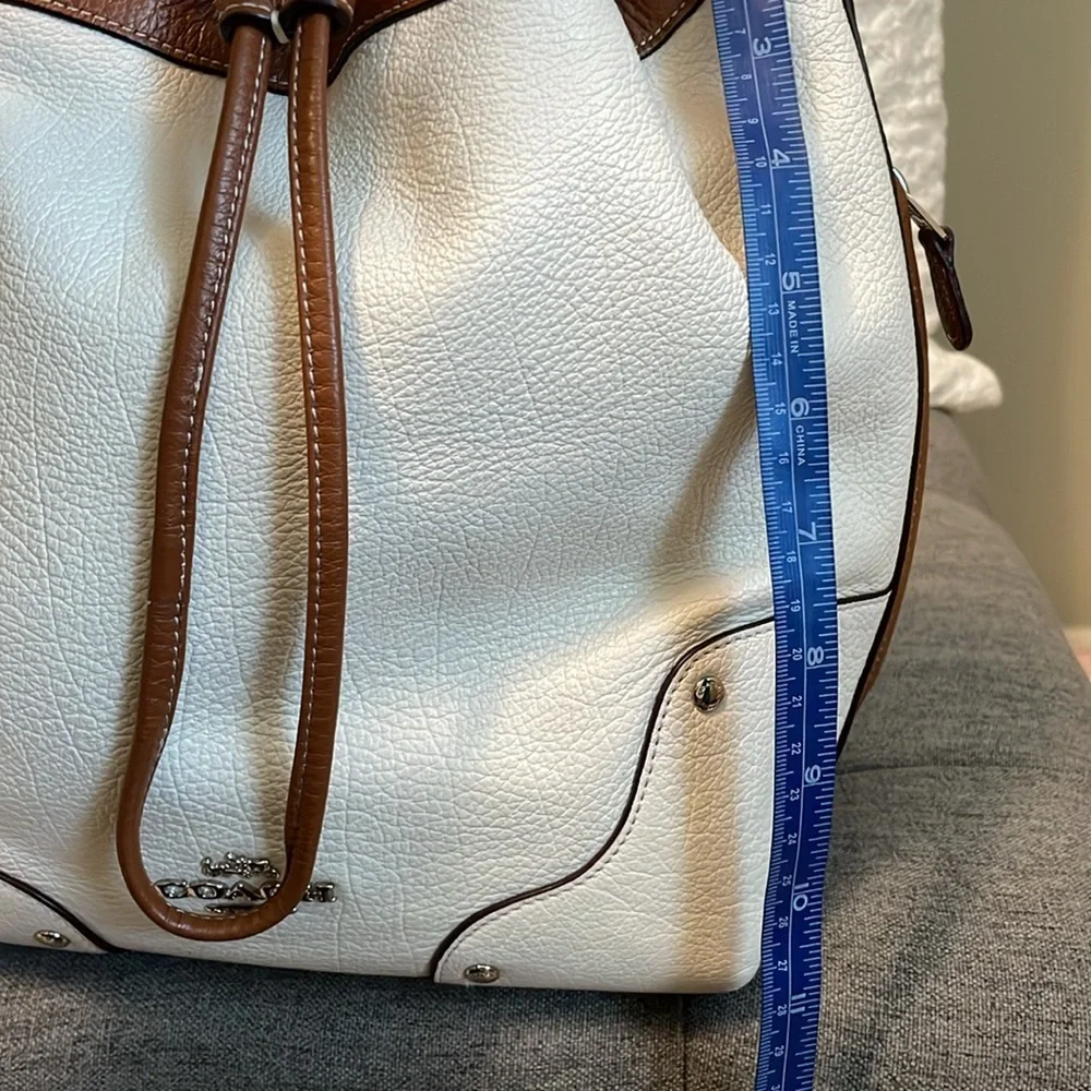 Coach White and Brown Leather Drawstring Bucket Bag